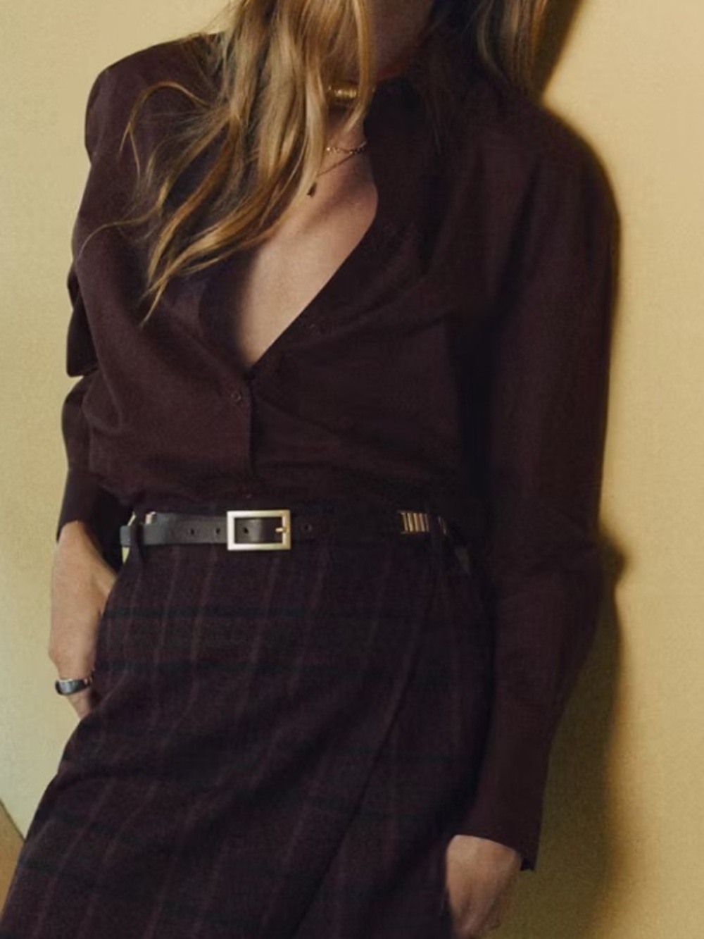 Mango Long-Sleeve Button-Down Shirt in Dark Brown OVERSIZE POPLIN SHIRT 7801